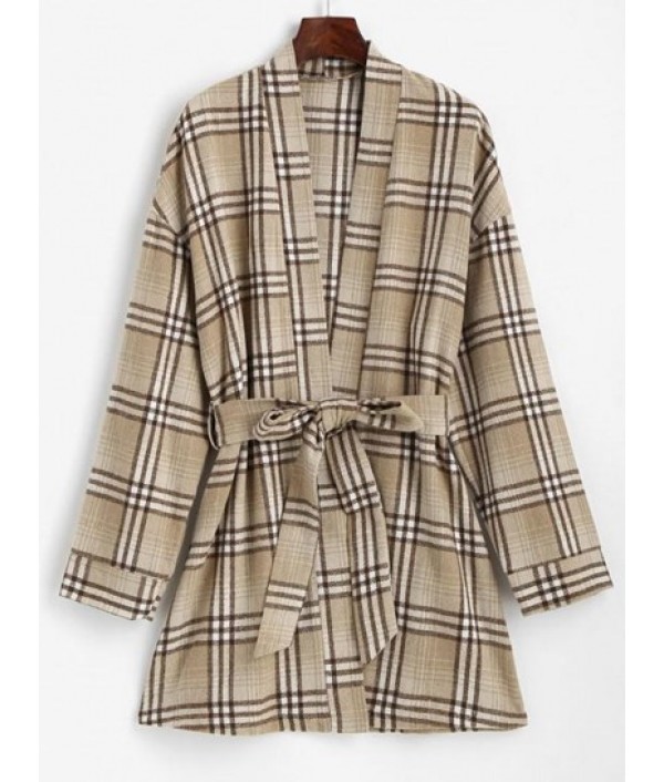 Belted Plaid Longline Robe Coat