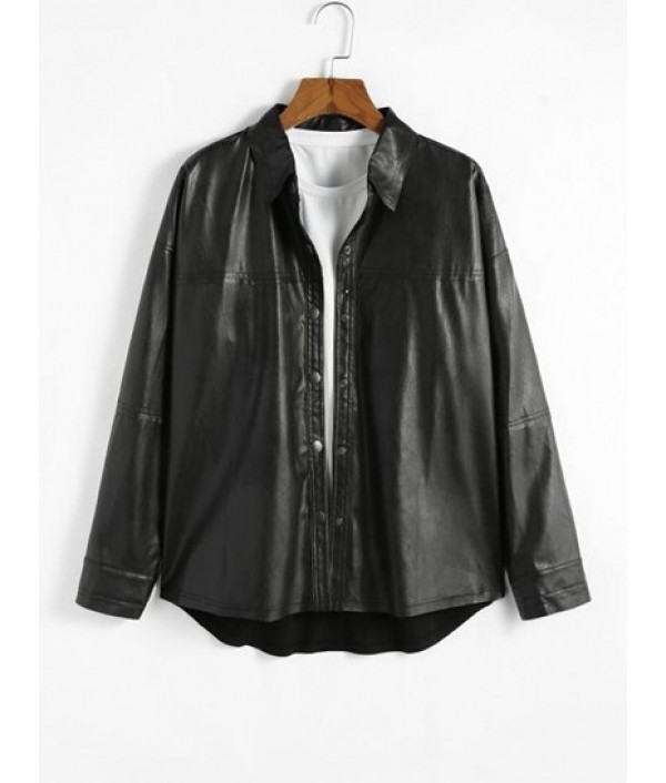 PU Drop Shoulder Snap Button Jacket