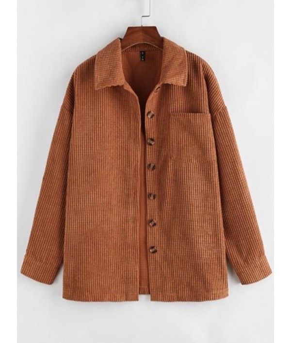 Corduroy Chest Pocket Drop Shoulder Shac...