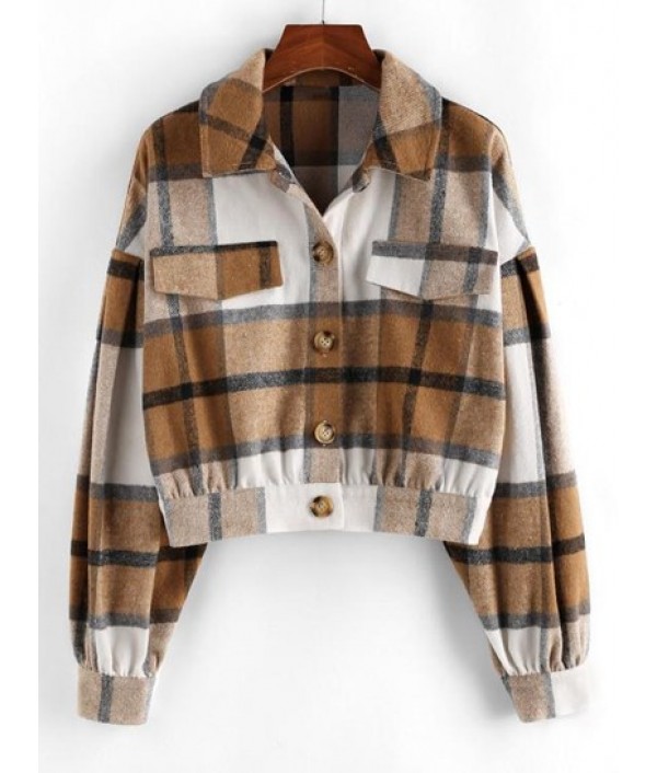 Plaid Flap Detail Drop Shoulde...