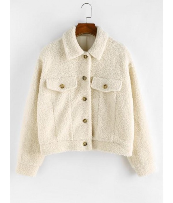 Flap Detail Button Up Fluffy T...