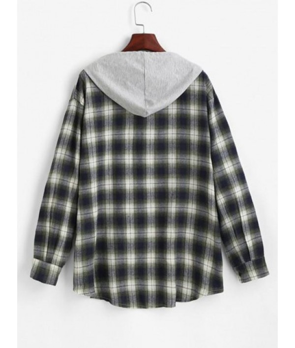 Hooded Checked Front Pocket Jacket Hooded Checked Front Pocket Jacket