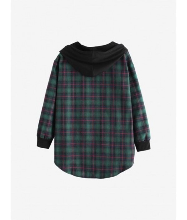 Plaid Button Up Pocket Hooded Coat Plaid Button Up Pocket Hooded Coat