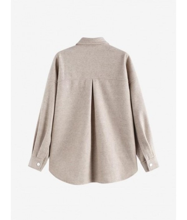 Drop Shoulders Double Pockets Button Up Coat Drop Shoulders Double Pockets Button Up Coat