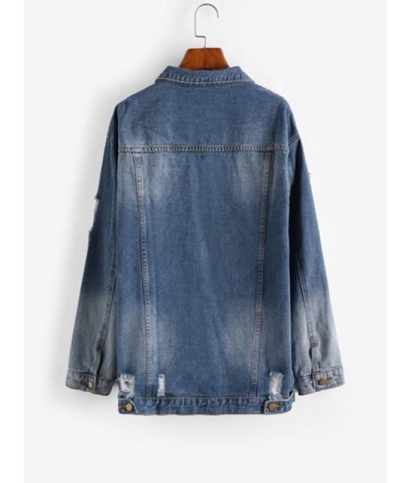 Drop Shoulder Distressed Denim Jacket Drop Shoulder Distressed Denim Jacket