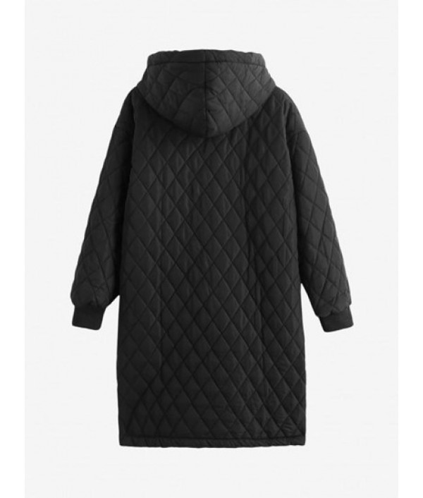 Long Hooded Zippered Pockets Quilted Coat Long Hooded Zippered Pockets Quilted Coat