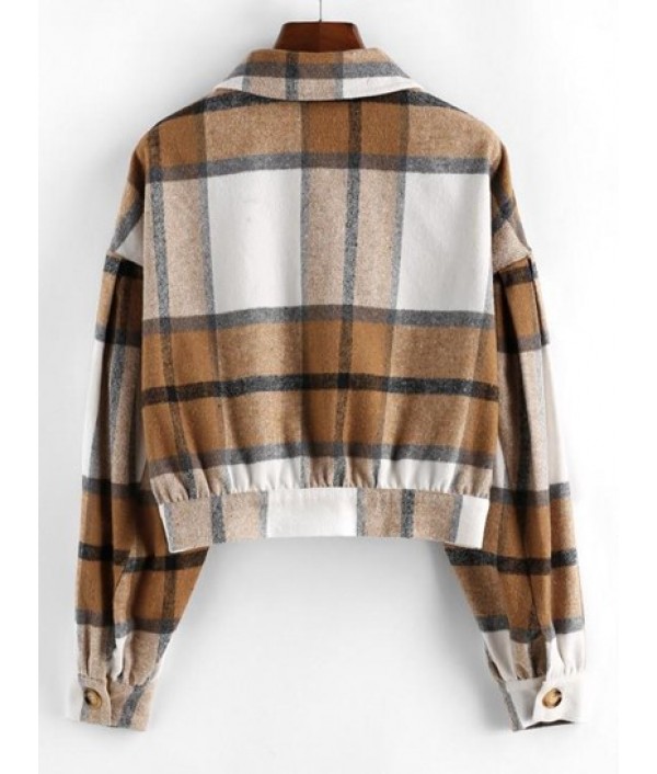 Plaid Flap Detail Drop Shoulder Jacket Plaid Flap Detail Drop Shoulder Jacket