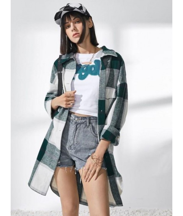 Plaid Front Pocket Wool Blend Coat Plaid Front Pocket Wool Blend Coat