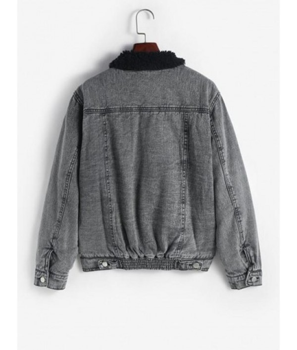 Faux Shearling Lined Pocket Zip Denim Jacket Faux Shearling Lined Pocket Zip Denim Jacket