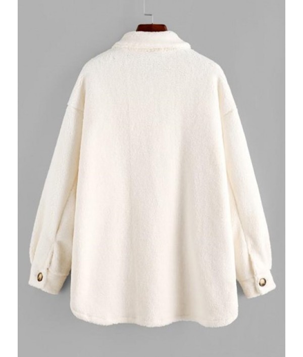 Drop Shoulder Flap Detail Faux Fur Coat Drop Shoulder Flap Detail Faux Fur Coat