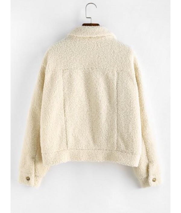 Flap Detail Button Up Fluffy Teddy Jacket Flap Detail Button Up Fluffy Teddy Jacket