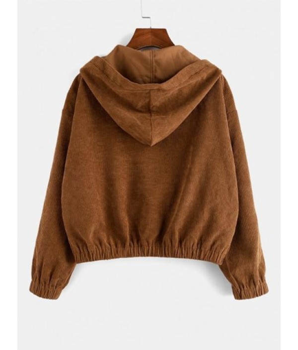 Corduroy Drop Shoulder Hooded Pocket Jacket Corduroy Drop Shoulder Hooded Pocket Jacket