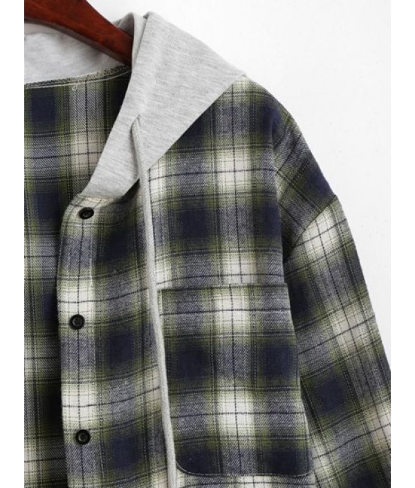 Hooded Checked Front Pocket Jacket Hooded Checked Front Pocket Jacket