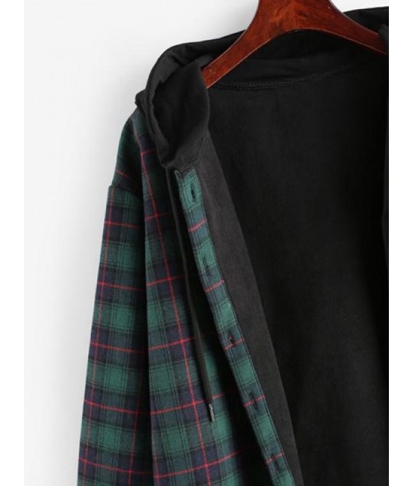 Plaid Button Up Pocket Hooded Coat Plaid Button Up Pocket Hooded Coat