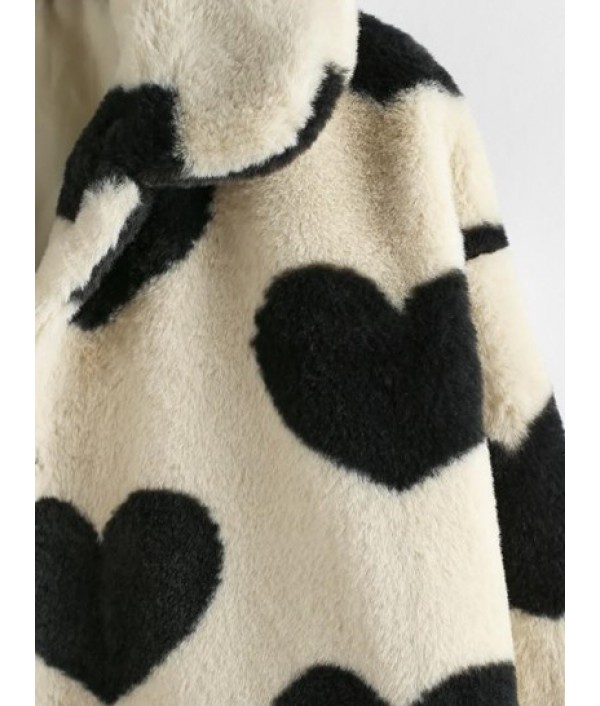 Faux Fur Heart Pattern Fuzzy Coat Faux Fur Heart Pattern Fuzzy Coat