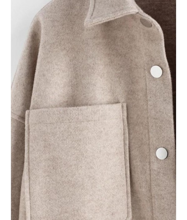 Drop Shoulders Double Pockets Button Up Coat Drop Shoulders Double Pockets Button Up Coat