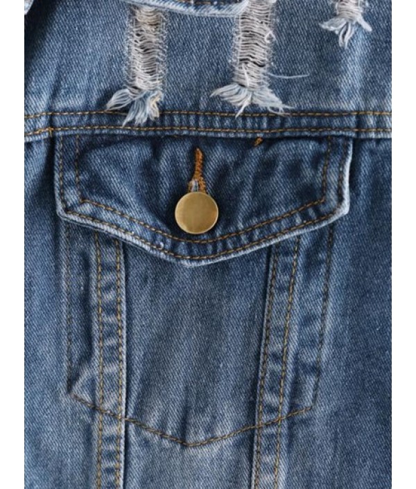 Drop Shoulder Distressed Denim Jacket Drop Shoulder Distressed Denim Jacket