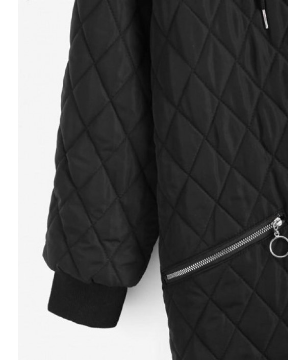 Long Hooded Zippered Pockets Quilted Coat Long Hooded Zippered Pockets Quilted Coat