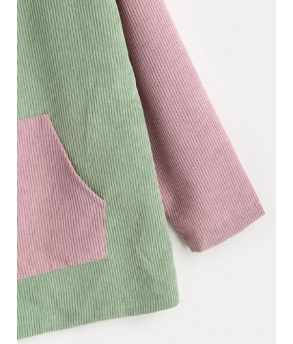 Hooded Corduroy Color Blocking Zip Pocket Coat Hooded Corduroy Color Blocking Zip Pocket Coat