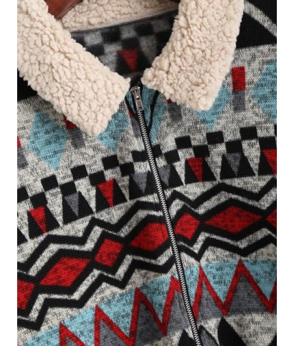 Faux Fur Insert Geometry Print Jacket Faux Fur Insert Geometry Print Jacket