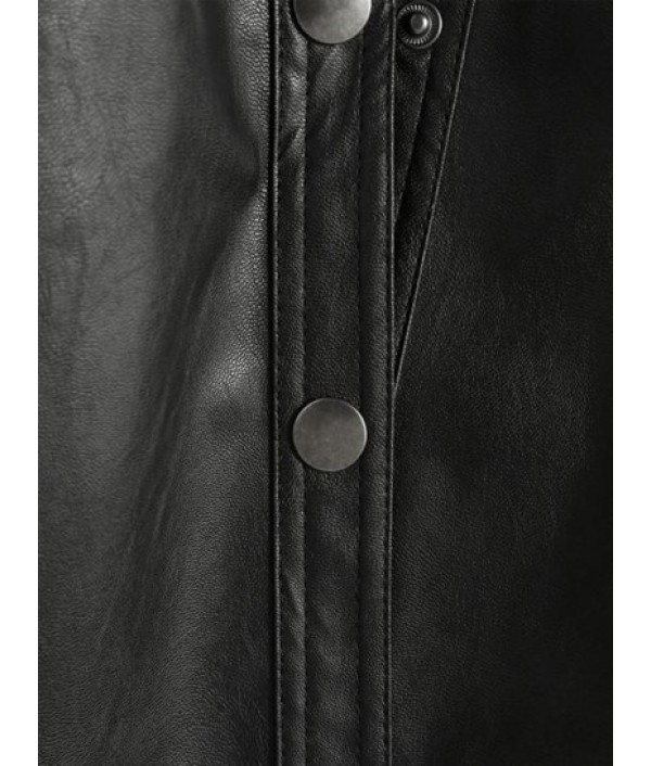 PU Drop Shoulder Snap Button Jacket