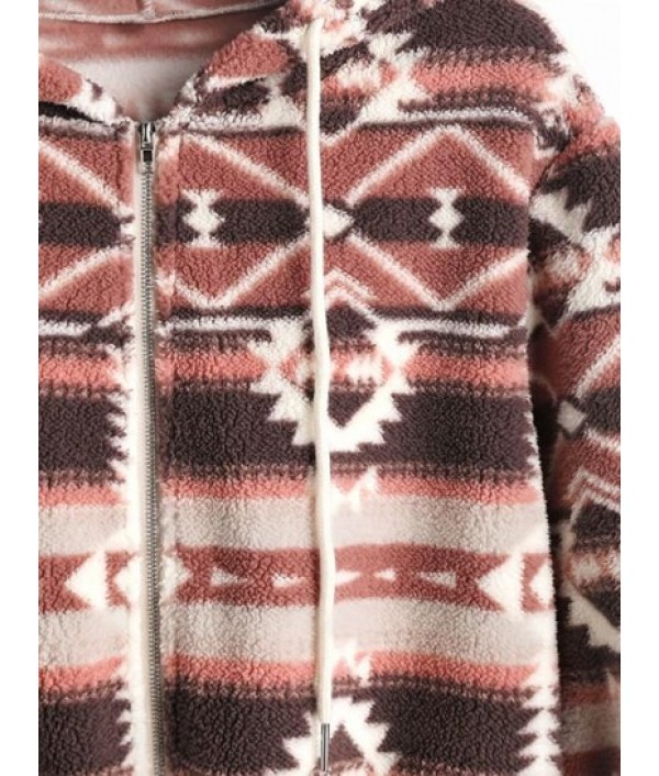 Faux Fur Aztec Hooded Coat Faux Fur Aztec Hooded Coat