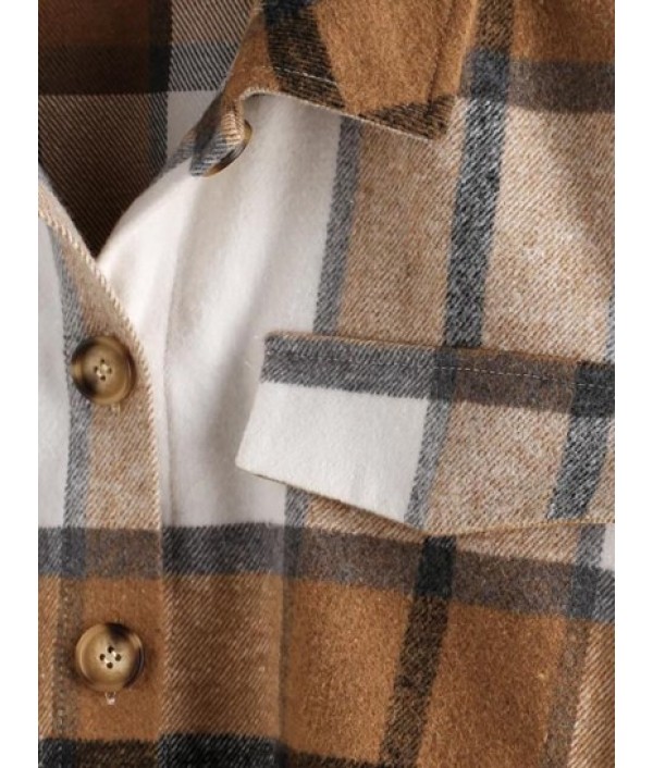 Plaid Flap Detail Drop Shoulder Jacket Plaid Flap Detail Drop Shoulder Jacket