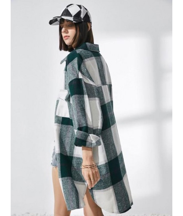 Plaid Front Pocket Wool Blend Coat Plaid Front Pocket Wool Blend Coat