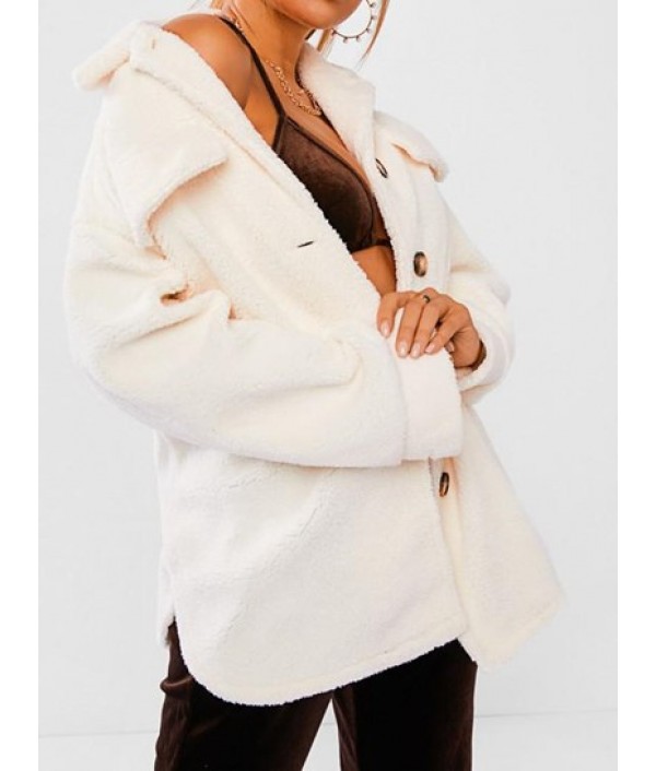 Drop Shoulder Flap Detail Faux Fur Coat Drop Shoulder Flap Detail Faux Fur Coat