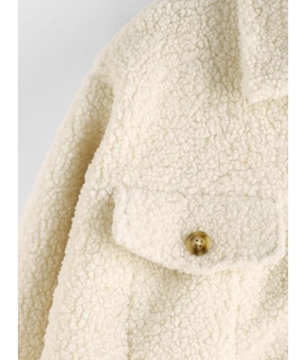 Flap Detail Button Up Fluffy Teddy Jacket Flap Detail Button Up Fluffy Teddy Jacket