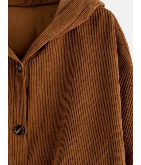 Corduroy Drop Shoulder Hooded Pocket Jacket Corduroy Drop Shoulder Hooded Pocket Jacket
