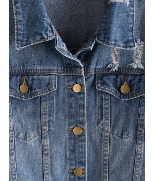Drop Shoulder Distressed Denim Jacket Drop Shoulder Distressed Denim Jacket