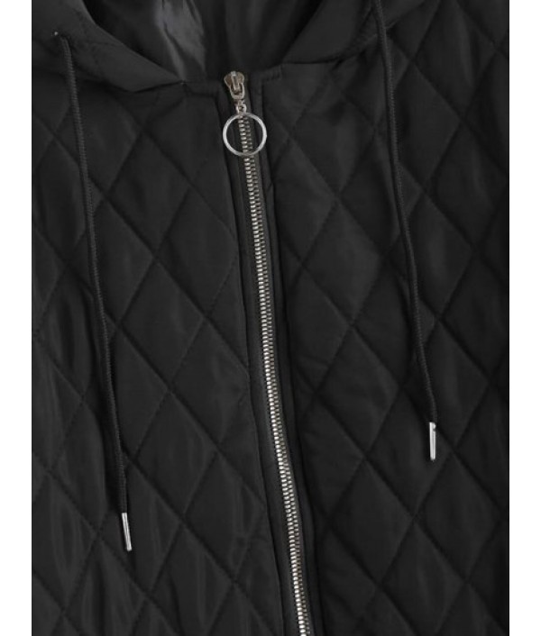 Long Hooded Zippered Pockets Quilted Coat Long Hooded Zippered Pockets Quilted Coat