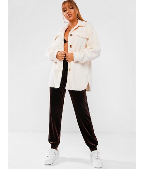 Drop Shoulder Flap Detail Faux Fur Coat Drop Shoulder Flap Detail Faux Fur Coat