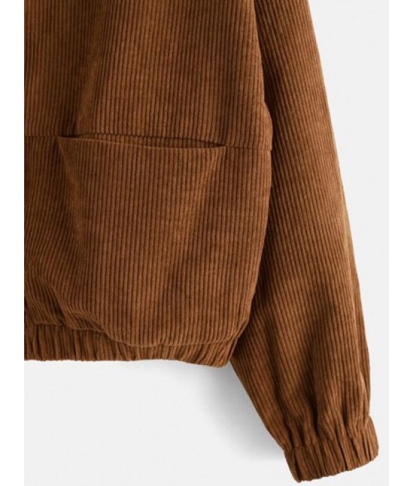 Corduroy Drop Shoulder Hooded Pocket Jacket Corduroy Drop Shoulder Hooded Pocket Jacket